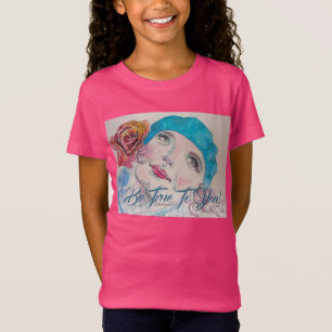 Girl With Red Rose Beret Be True Girls T Shirt