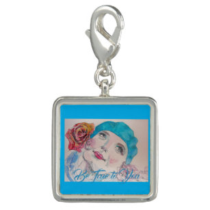 Girl with Red Rose Beret Be True To You Charm