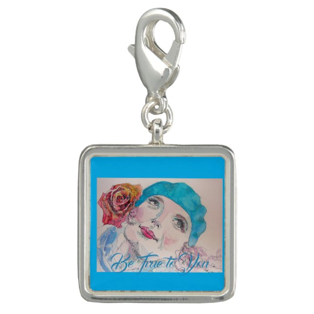 Girl with Red Rose Beret Be True To You Charm (Front)