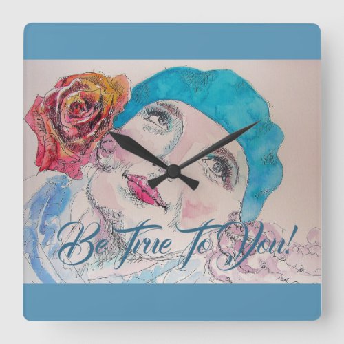 Girl With Red Rose Beret Be True To You Clock