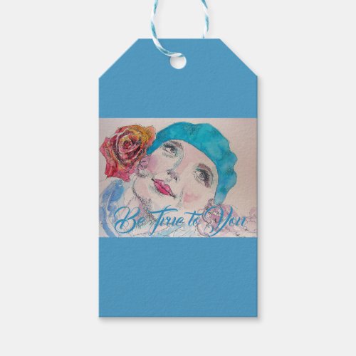 Girl with Red Rose Beret Be True To You Gift Tag