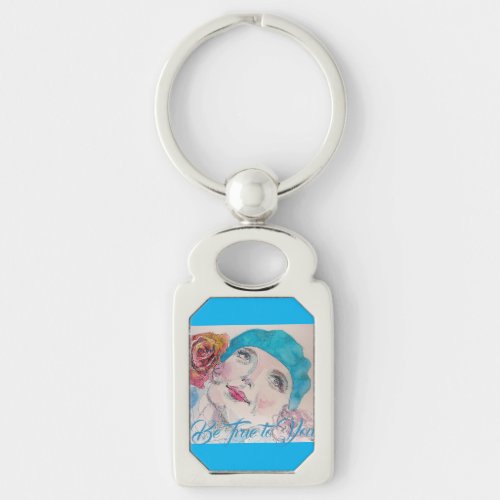 Girl with Red Rose Beret Be True To You Keyring