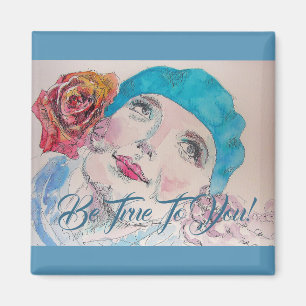 Girl With Red Rose Beret Be True To You Magnet