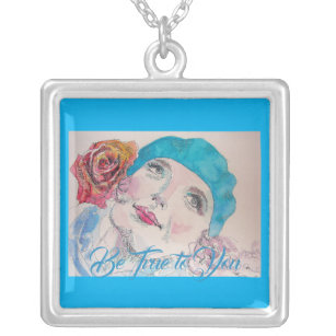 Girl with Red Rose Beret Be True To You Necklace