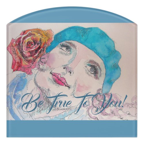 Girl With Red Rose Beret Be True To You Room Sign