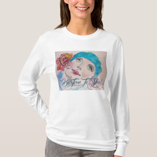 Girl With Red Rose Beret Be True To You T Shirt (Front)