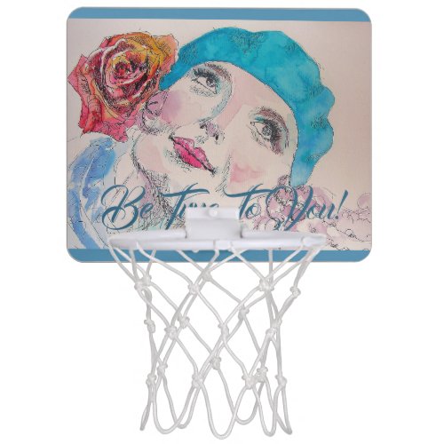 Girl With Red Rose Beret True Mini Basketball Hoop