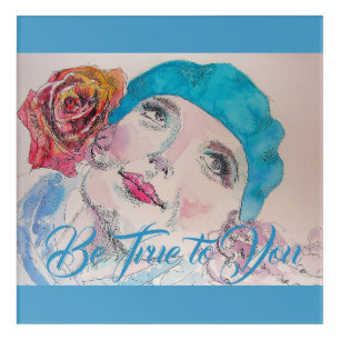 Girl with Red Rose Beret Watercolor Acrylic Art