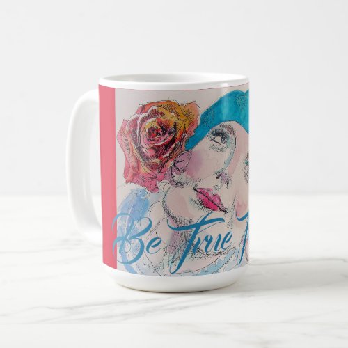 Girl with Red Rose Beret Watercolor Be True To You Coffee Mug