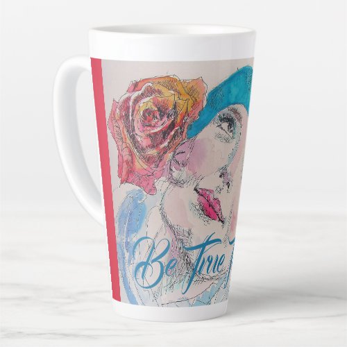 Girl with Red Rose Beret Watercolor Be True To You Latte Mug