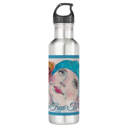 Girl with Red Rose Beret Watercolor Be True To You Stainless Steel Water Bottle