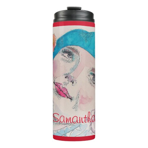 Girl with Red Rose Beret Watercolor Be True To You Thermal Tumbler