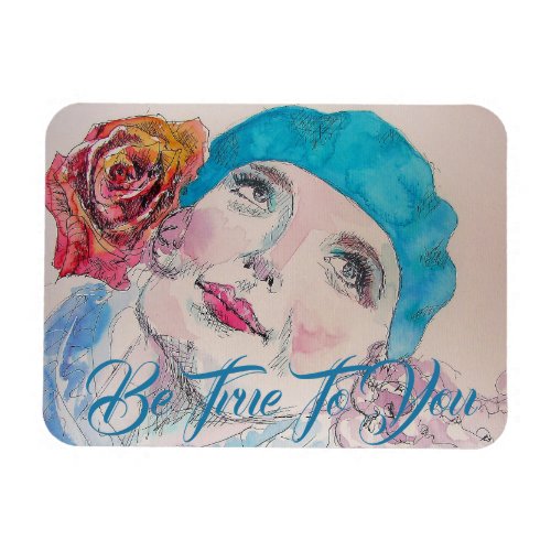 Girl with Red Rose Beret Watercolor Birthday  Magnet