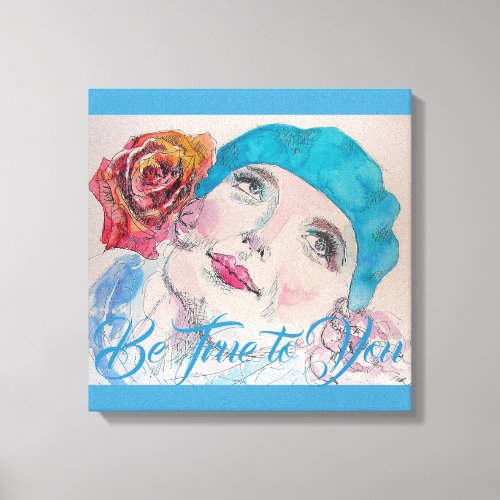Girl with Red Rose Beret Watercolor Canvas Print