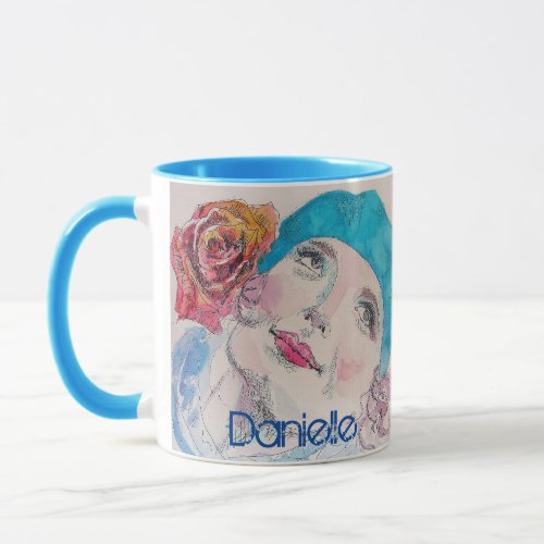 Girl with Red Rose Beret Watercolor Floral Flower Mug