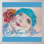 Girl with Red Rose Beret Watercolor Poster<br><div class="desc">Girl with Red Rose Beret Watercolor Poster.  Designed from one of my original watercolour paintings.</div>