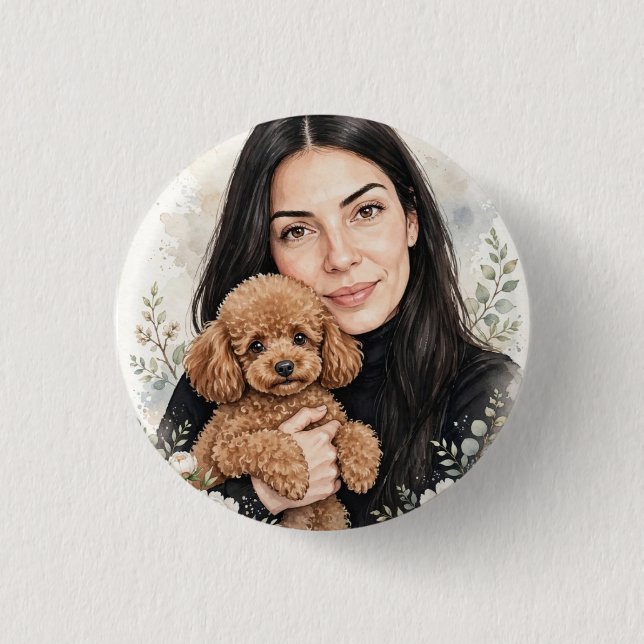 Girl with Red Toy Poodle Button (Front)