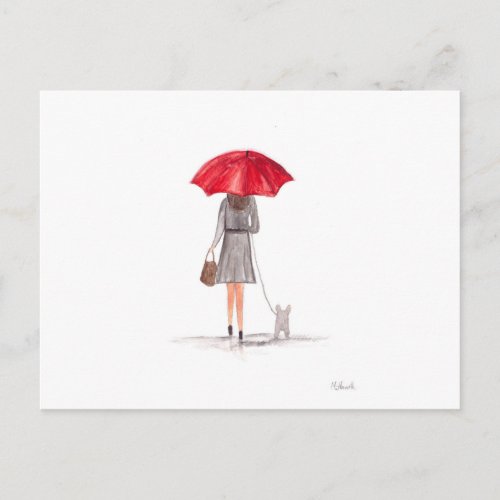 Girl with red umbrella postcard