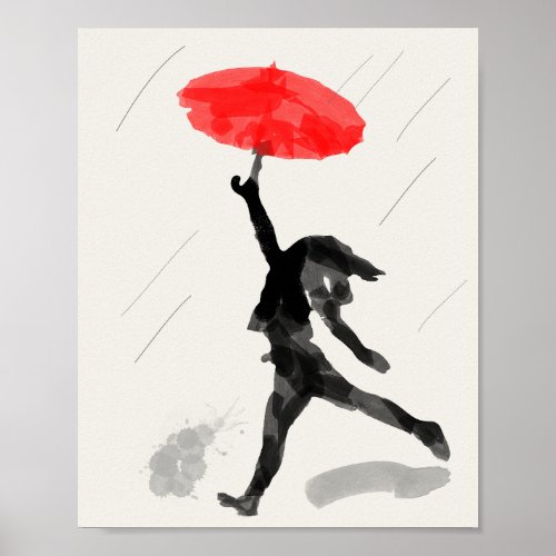 Girl With Red Umbrella Sketch Poster