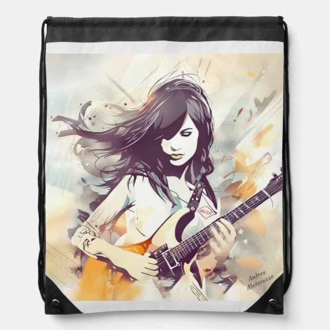 Girl with rock music vibes drawstring bag (Front)