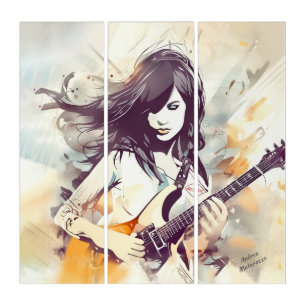 Girl with rock music vibes triptych