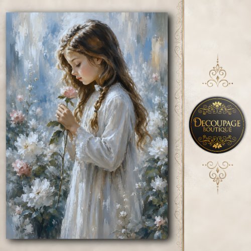 Girl with Rose Garden Decoupage Tissue Paper
