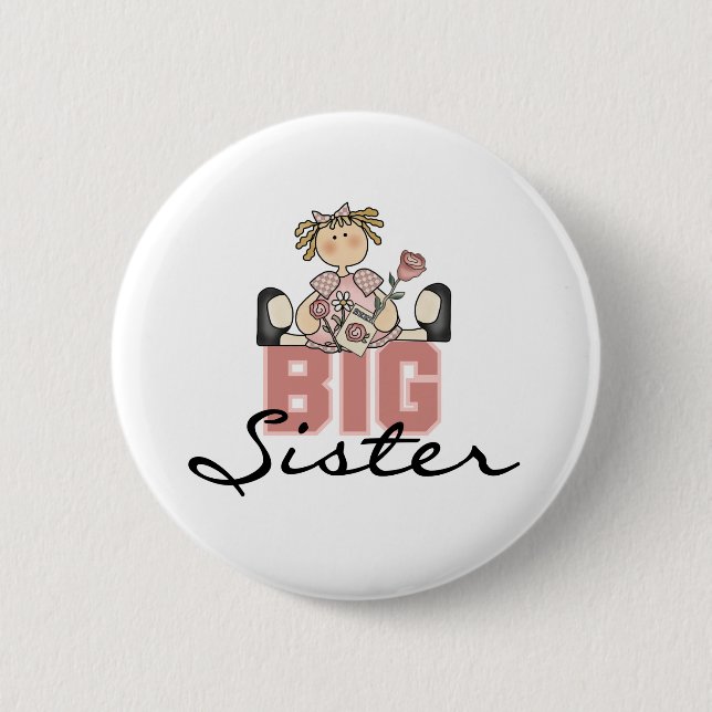 Girl with Roses Big Sister Button (Front)
