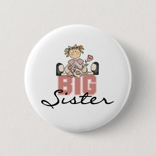 Girl with Roses Big Sister Button