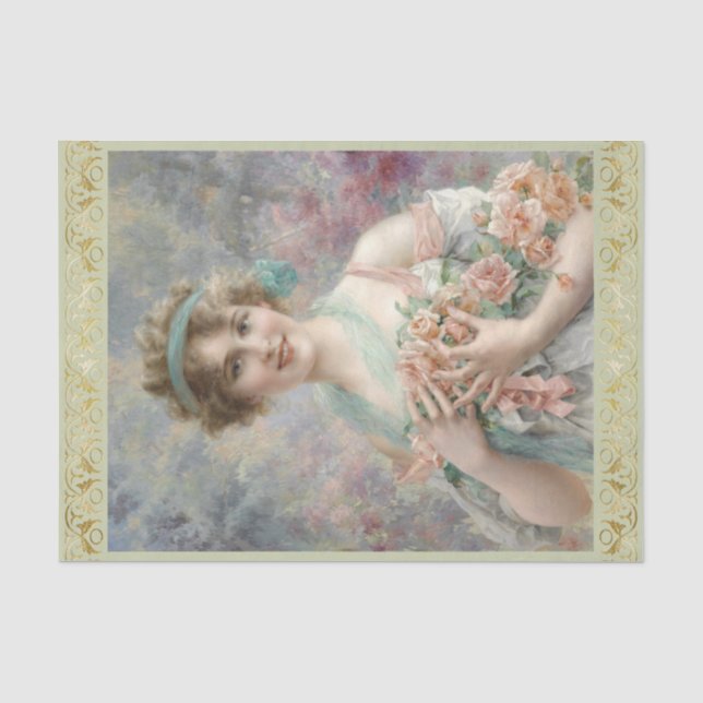 Girl with roses by Emile Vernon, Decoupage Tissue Paper (Front)