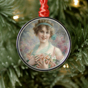 Girl with roses By Emile Vernon  Metal Ornament
