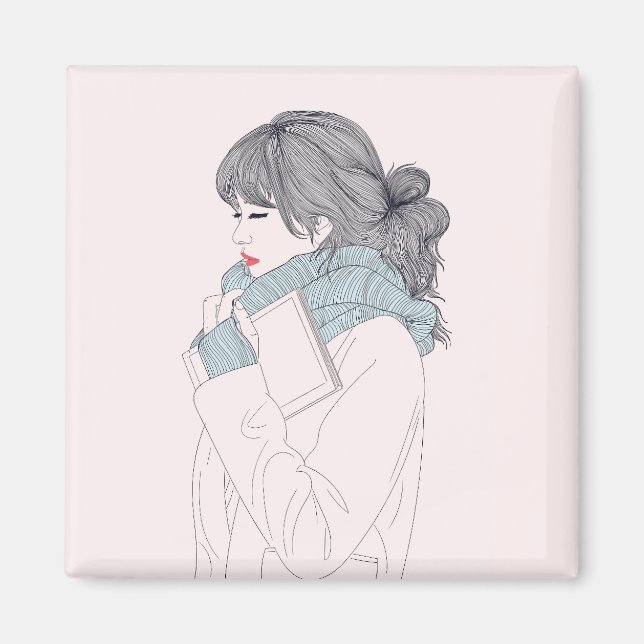 Girl with scarf and book magnet (Front)