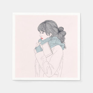 Girl with scarf and book napkins