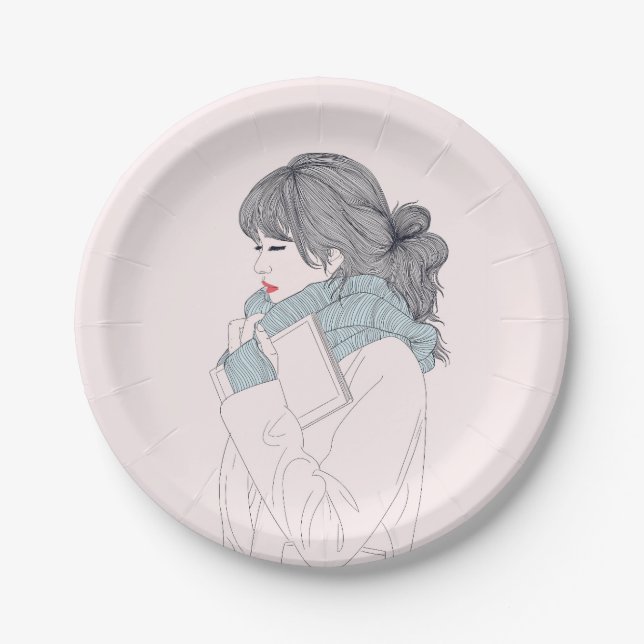 Girl with scarf and book paper plates (Front)
