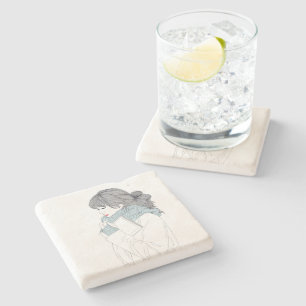 Girl with scarf and book stone coaster