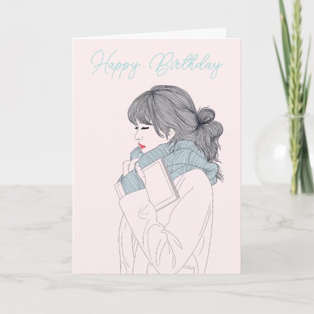 Girl with scarf cool graphic illustration card (Front)