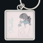 Girl with scarf cool graphic illustration keychain<br><div class="desc">Cool girl with blue scarf holding a book cute illustration in graphic art style. Cute trendy style illustration.</div>