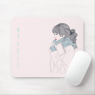 Girl with scarf cool graphic illustration mouse pad