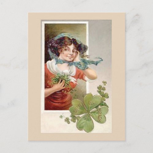 Girl with Shemrock  Unique vintage illustration Postcard