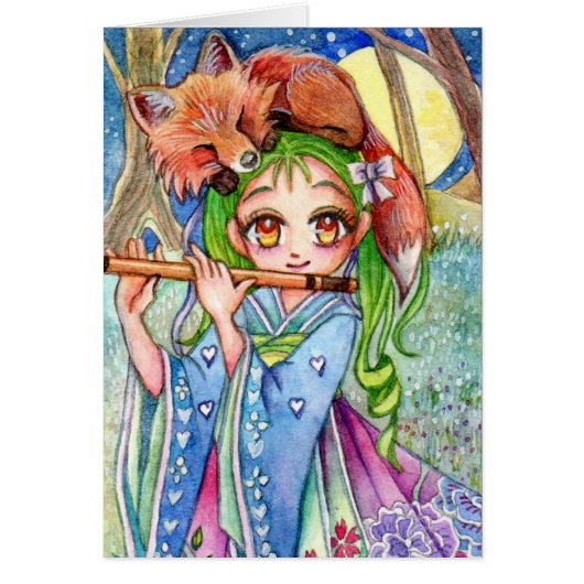 Girl with Sleepy Fox Cards (Front)