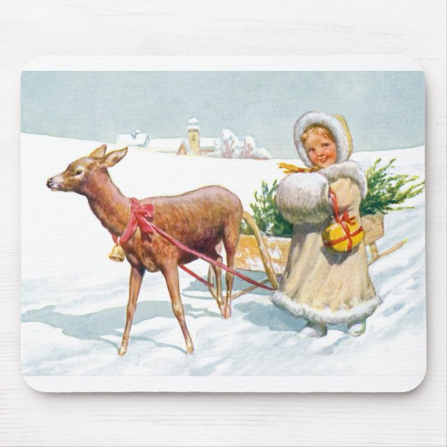 Girl with sleigh at Christmas Mouse Pad (Front)