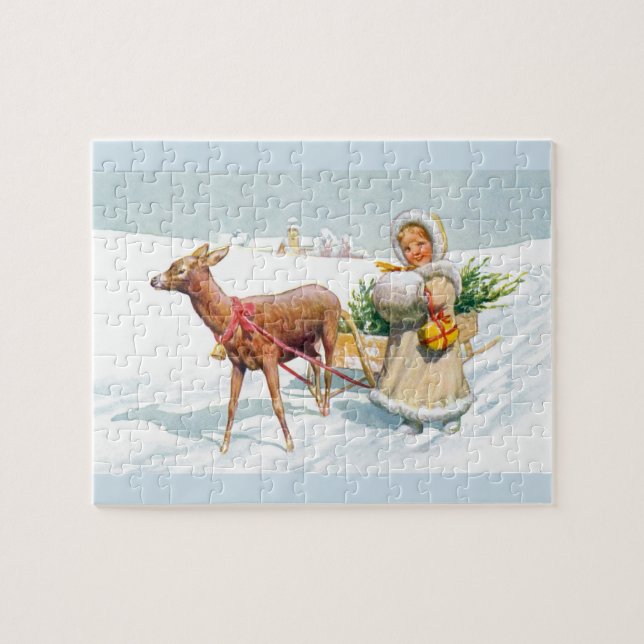 Girl with sleigh jigsaw puzzle (Horizontal)
