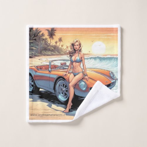 Girl with sports car bath towel set