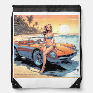 Girl with sports car drawstring bag