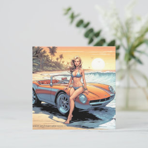 Girl with sports car invitation