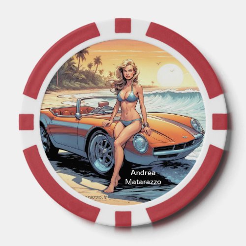 Girl with sports car poker chips