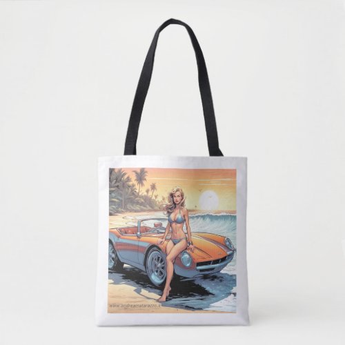 Girl with sports car tote bag