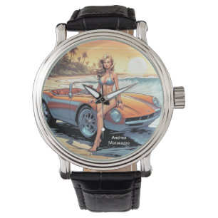 Girl with sports car watch