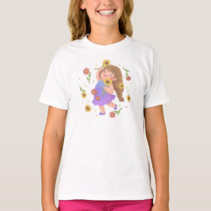 Girl with Sunflowers Illustration T-Shirt