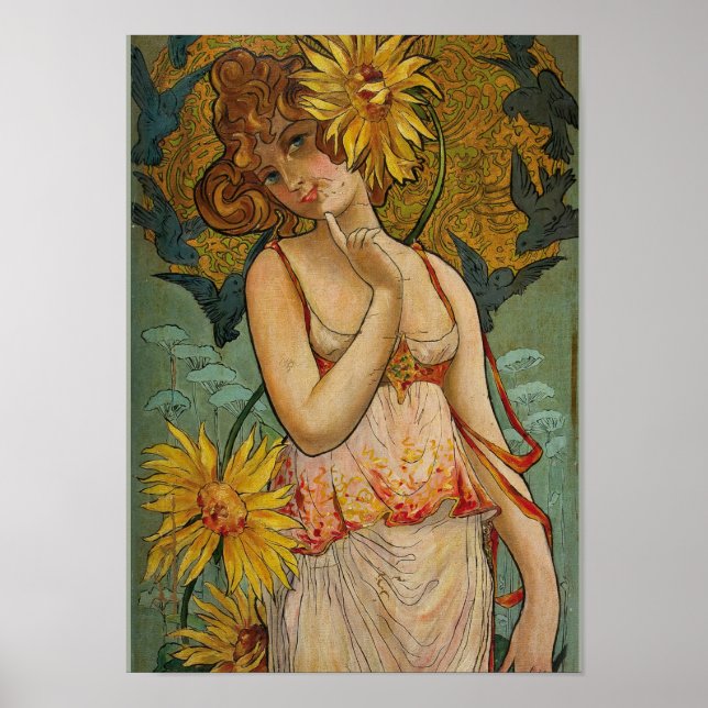 Girl with Sunflowers Poster (Front)