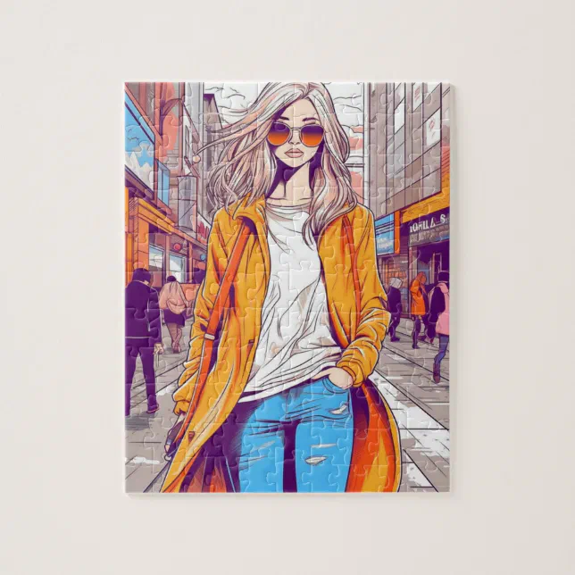 Girl with Sunglass on street Jigsaw Puzzle (Vertical)